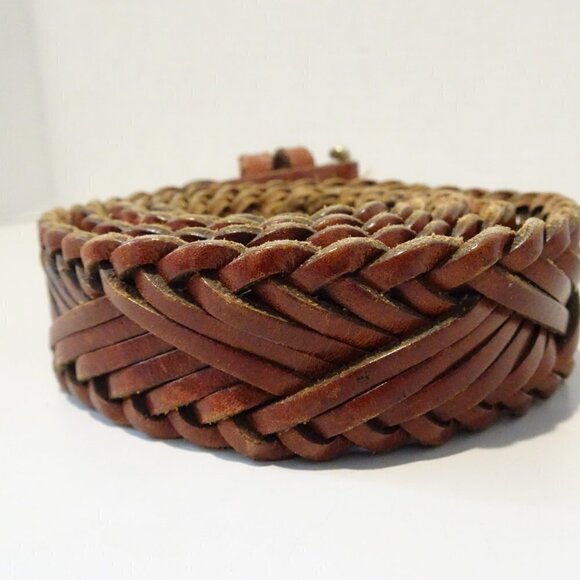 Fossil Brown Leather Woven Novelty Braided Belt Sz L Classic - Picture 3 of 4